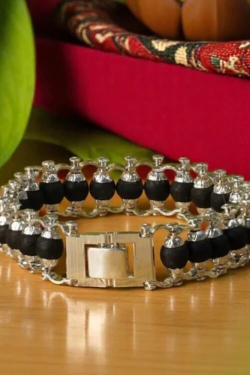 Silver Plated Karungali Modern Bracelet – Natural Ebony Wood